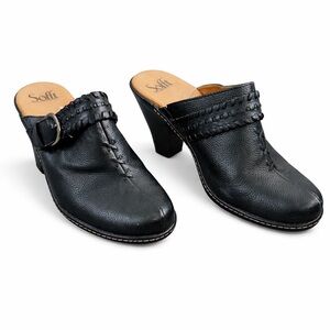 Sofft Black Pebbled Leather Heeled Mule Clogs 9